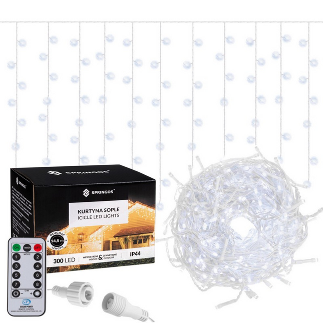 IJspegel Verlichting | 12 m + 2.5 m Snoer | 300 LED | Koel Wit | Koppelbaar | Inclusief Afstandsbediening