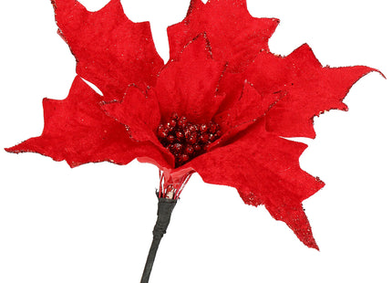 Kunstbloem - Rode Poinsettia - Ster van Bethlehem - Rood - Glitters
