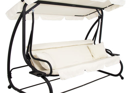 Schommelbank | 3-zits | Waterafstotend | Inclusief 2 Kussens | Verstelbare Luifel | Met klamboe | 243 x 120 x 160 cm | Crème
