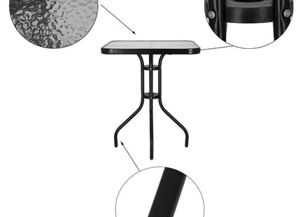 Tuintafel | 60 x 60 x 70 cm | Buitentafel | Bijzettafel Buiten | Metaal | Gehard Glas | Vierkant | Zwart