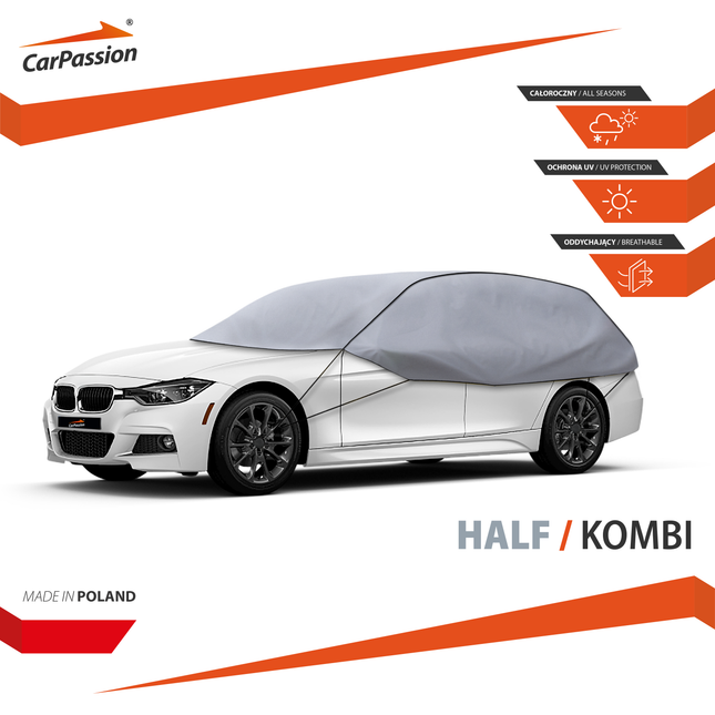 CarPassion Classic Autohoes - Halfcover -  Beschermhoes - Waterdicht & Vorstbestendig - Grijs - 345 x 116 x 68 cm