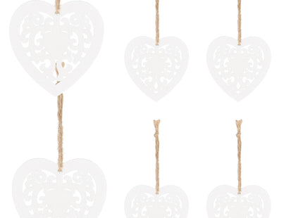 Kerstversiering | Kerstdecoratie voor binnen | Kersthanger | Kersthart | Hout | 6 Stuks | 7 cm