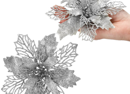 Kunstbloem - Ster van Bethlehem - Zilver - Glitters