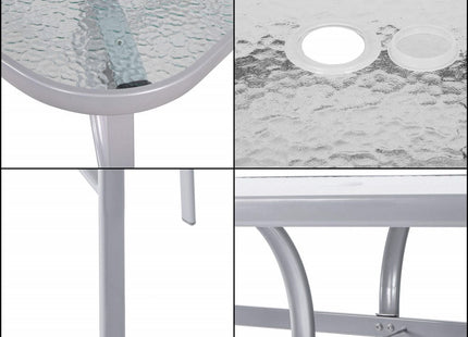 Tuintafel | 150 x 90 x 71 cm | Buitentafel | Eettafel Buiten | Metaal | Gehard Glas | Grijs