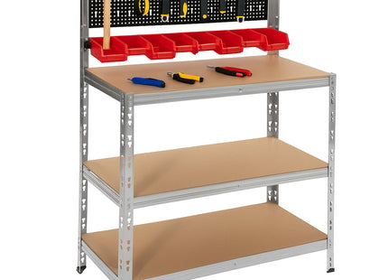 Werkbank| Garage | Werkblad | 136x40x100 cm | Staal | 620 Kg |  Zilver/Bruin