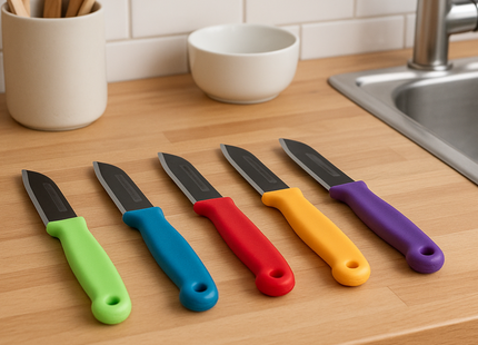 Set van 10 Schilmesjes – Vlijmscherp RVS – Diverse Kleuren - Aardappelmesjes - Met Blade Cover