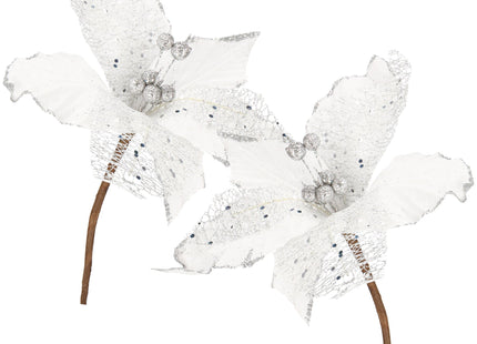 Kunstbloem - Kunststof - Zilver - Glitters - 23 cm