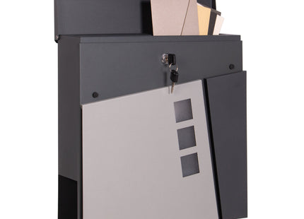 Brievenbus - Wandbrievenbus - Hangend - Kijkvenster - Staal - Zilver - Antraciet - 10,5 x 37 x 37 x cm