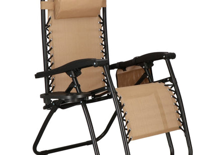 Tuinstoel | Ligstoel | Opvouwbaar | Verstelbaar | Ergonomische Hoofdsteun | Beige/Zwart