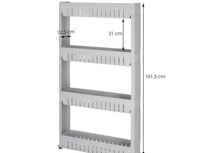 Keukentrolley | Keukentrolley Op Wieltjes | Badkamer Trolley | Opbergrek | 4 Niveaus | 101,5 x 54 x 12.5 cm | Grijs
