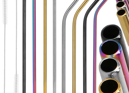 Metalen Rietjes | Herbruikbaar | RVS | Inclusief Etui & Reinigingsborstels | 8 Stuks | Multicolor