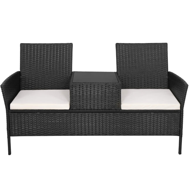 Tuinset - Stoelen - Bank - Tafel - Rotan - Zwart - 3 in 1