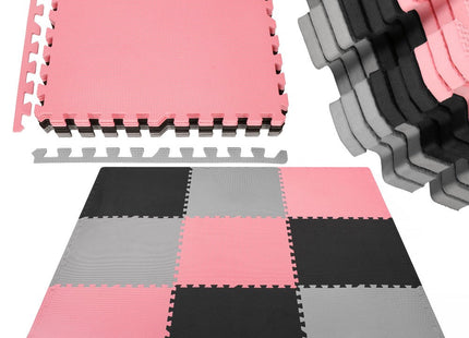 Speelmat | Speelmat Foam | Puzzelmat | 9 Puzzelstukken | Roze/Zwart/Grijs