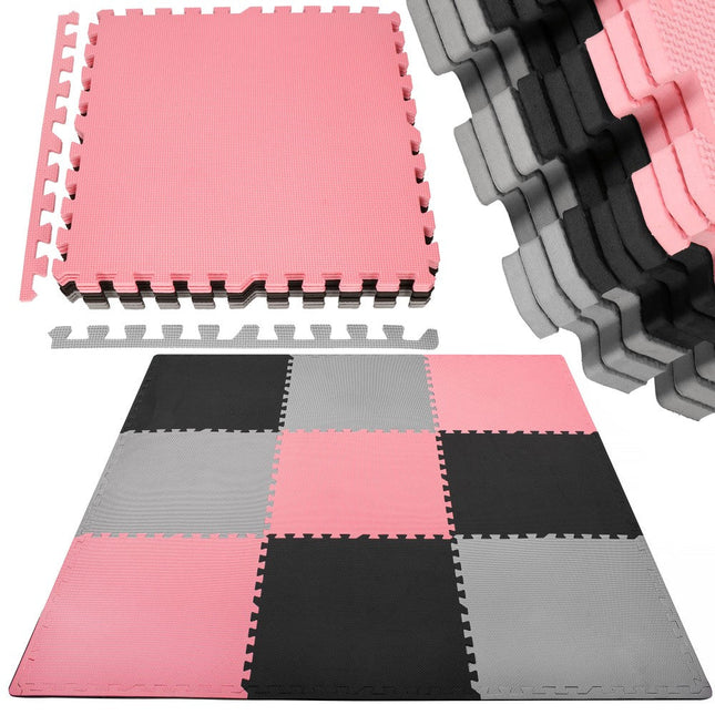 Speelmat | Speelmat Foam | Puzzelmat | 9 Puzzelstukken | Roze/Zwart/Grijs