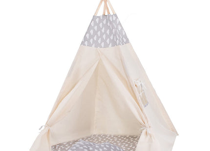 Tipi Tent | Wigwam Speeltent | 120x100x180 cm | Met Mat en Kussens | Naturel Grijs | Wolken