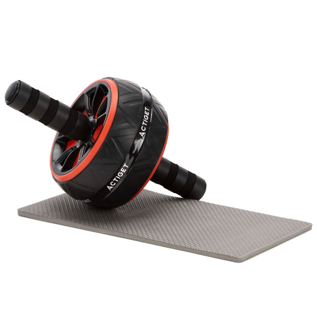 Buikspierwiel | AB Wheel | Buikspierroller | Inclusief Kniemat | Extra Breed | Zwart/Rood