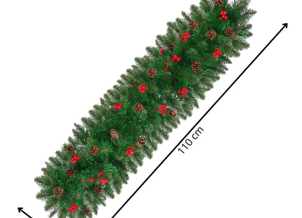 Kerstslinger | 110 cm | Dennenappels | Lijsterbes | Groen