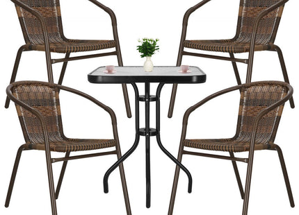 Tuinset | Balkonset | Bistroset | 3-Delig | Tafel + 4 Stoelen | Zwart/Bruintinten