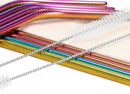 Metalen Rietjes | Herbruikbaar | RVS | Inclusief Etui & Reinigingsborstels | 8 Stuks | Regenboog