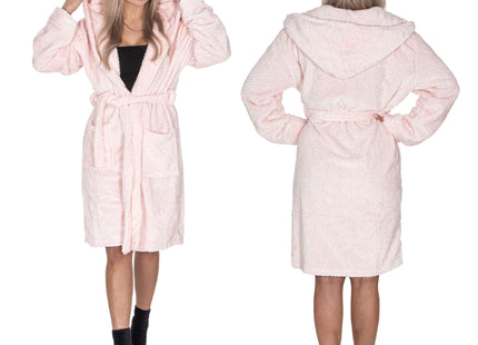 Badjas - Fleece - Roze - Capuchon - Riem - Maat L/XL