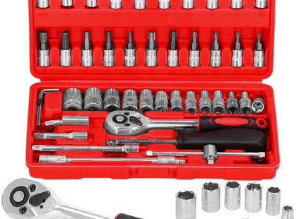 Dopsleutelset - Gereedschap Set - Koffer - 45 Stuks - Rood/Zwart