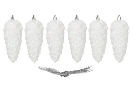Kerstboomhanger Dennenappels | 6 Stuks | 14 cm | Wit