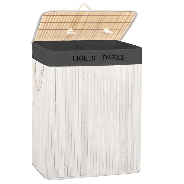 Dubbele Wasmand | 105 L | Met Deksel | Polyester | Grijs | Wit