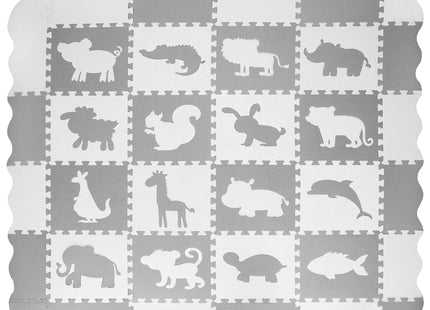 Speelmat | Speelmat Foam | Puzzelmat | Figuren | Dieren | 16 Puzzelstukken | 150 x 150 cm | Wit/Grijs