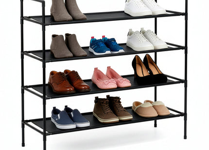 Schoenenrek | 16 - 20 Paar Schoenen | 4 Laags | Polyester/Metaal | Zwart | 75x72x28 CM