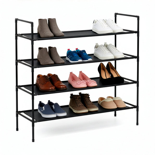 Schoenenrek | 16 - 20 Paar Schoenen | 4 Laags | Polyester/Metaal | Zwart | 75x72x28 CM