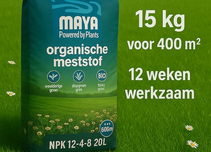 Organische Meststof - Natuurlijke Tuinmest - Voor Gazon en Border - Plantaardig - Bemesting - 15 Kg - 400 M² - 84 Dagen Voeding - All In One