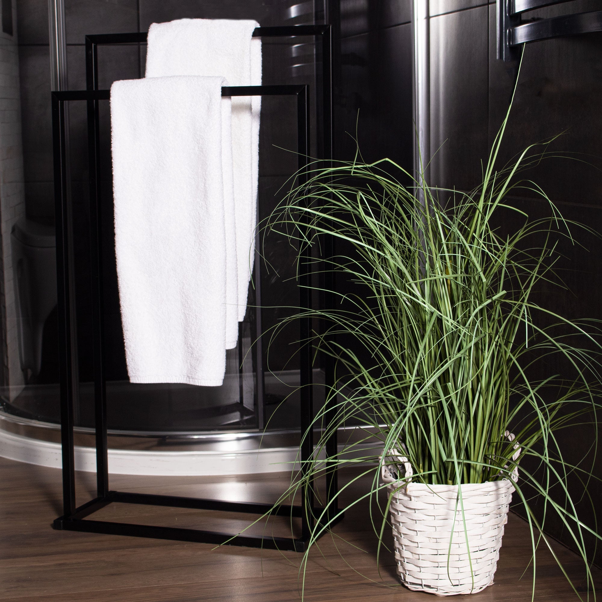 Handdoekrek | Metaal/Bamboe | Staand | Zwart
