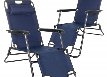 Tuinstoelen | Ligstoel | Ligbed | Verstelbaar | Inclusief Hoofdsteun | 2 Stuks | Marineblauw