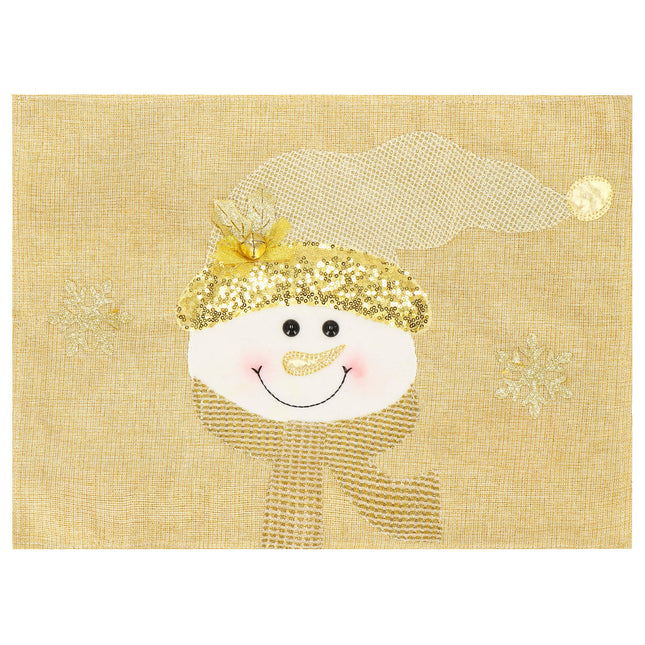 Placemat voor Kerst - Sneeuwpop - Goud - 48 x 38 cm