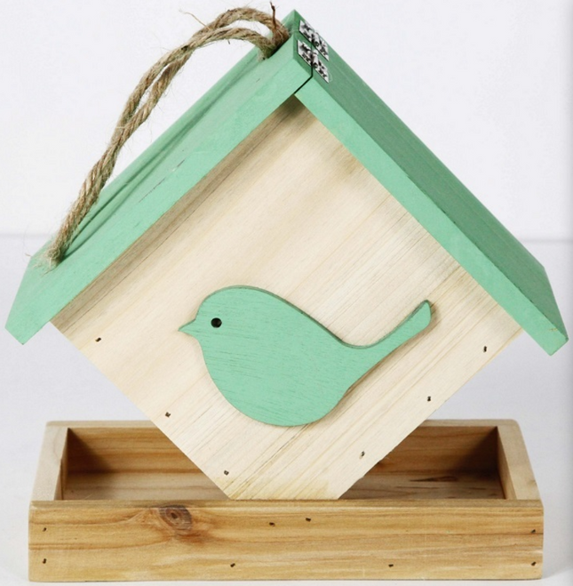 Vogelvoederhuisje - Vogelvoederplek - Vogelvoeding - Staand - Bruin - Groen - 17 x 17 x19 cm