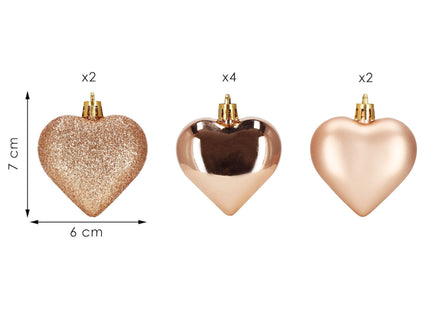 Kerstballen | Rose Goud | Hartjes | 8 Stuks | 7 Cm