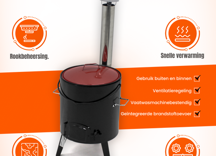 Goulashketel - Geëmailleerd - Kookpot - Scheplepel - 14 liter - Met Deksel - 92 x 35 x 45 cm - Zwart
