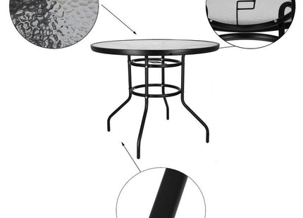 Tuintafel | 90 x 72 cm | Buitentafel | Bijzettafel Buiten | Metaal | Gehard Glas | Rond | Zwart