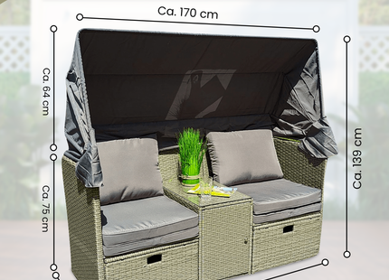 Loungesets - Sun Lounge  -  Tuinlounge - Zonne - Eiland -  Strandlounge -  Fauteuil Set - Strandbed  - Staal - Rotan - Grijs - 170x75/139x170 cm