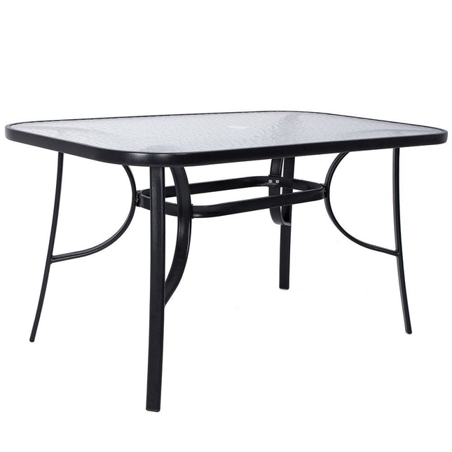 Tuintafel | 120 x 70 x 73 cm | Buitentafel | Eettafel Buiten | Metaal | Gehard Glas | Zwart