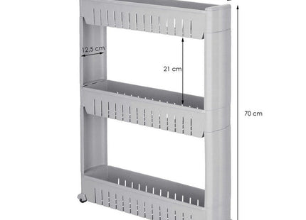 Keukentrolley Op Wieltjes | Badkamer Trolley | Opbergrek | 3 Niveaus | 70 x 54 x 12.5 cm | Grijs