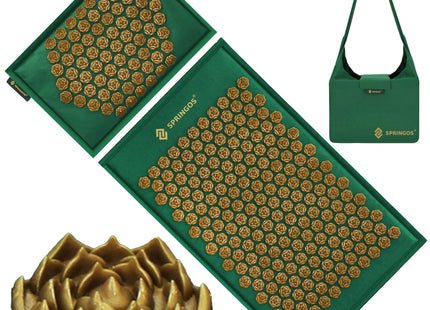 Acupressuurmat - Spijkermat - Lichaamsstimulator - Ontspanning - Massage - Kussen - Groen/Goud