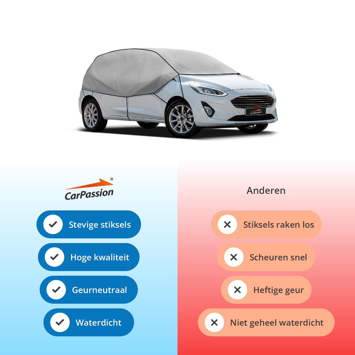 CarPassion Autohoes - Half Cover - Beschermhoes - Waterdicht & Vorstbestendig - Maat S/M - Grijs - 275 x 70 cm