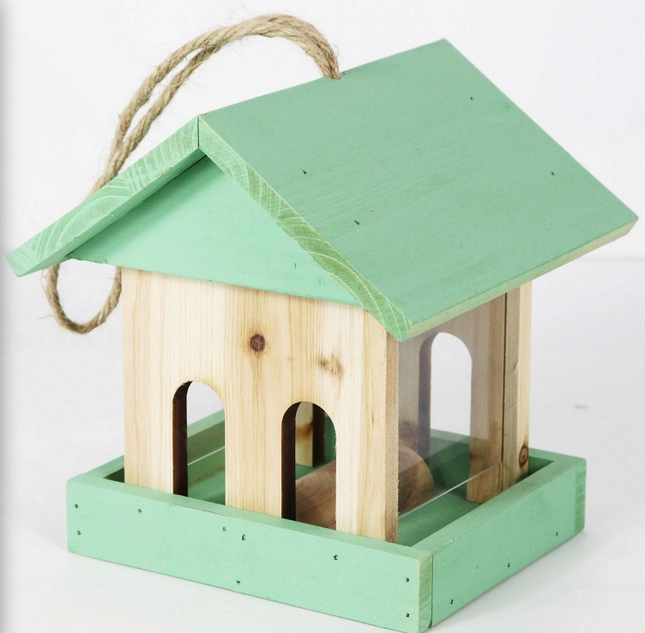 Vogelvoederstation - Voerbak - Hout - Groen - 19 x 16 x 13.5 cm
