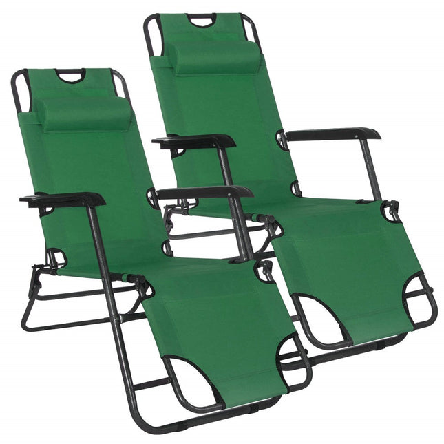 Tuinstoelen | Ligstoel | Ligbed | Verstelbaar | Inclusief Hoofdsteun | 2 Stuks | Groen