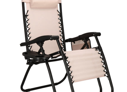 Tuinstoel | Ligstoel | Opvouwbaar | Verstelbaar | Ergonomische Hoofdsteun | Crème