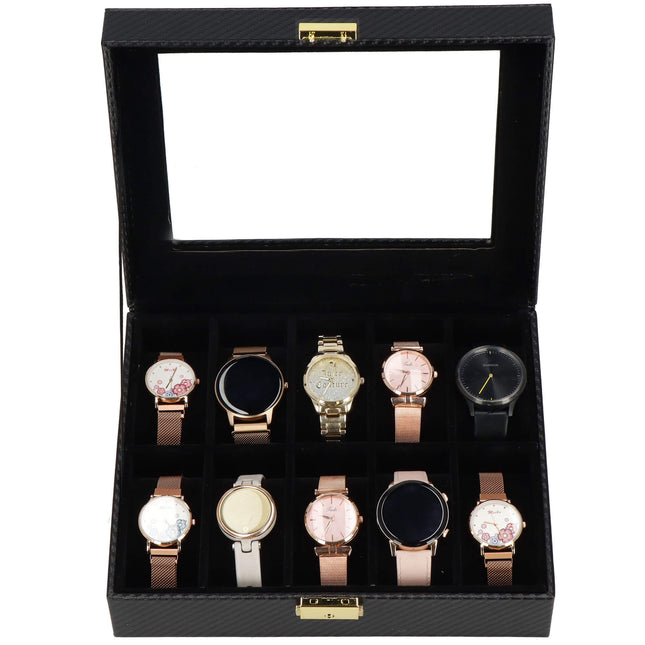 Horlogedoos - Horlogebox - Horlogeopberger  - Zwart - Goud - 10 Horloges