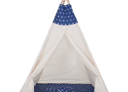 Tipi Tent | Wigwam Speeltent | 120x100x180 cm | Met Mat en Kussens | Naturel Navy | Sterren