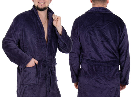 Badjas - Fleece - Marineblauw - Capuchon - Riem - Maat M/L