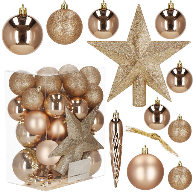Kerstballen | Mix | 33 Stuks | Rose/Goud